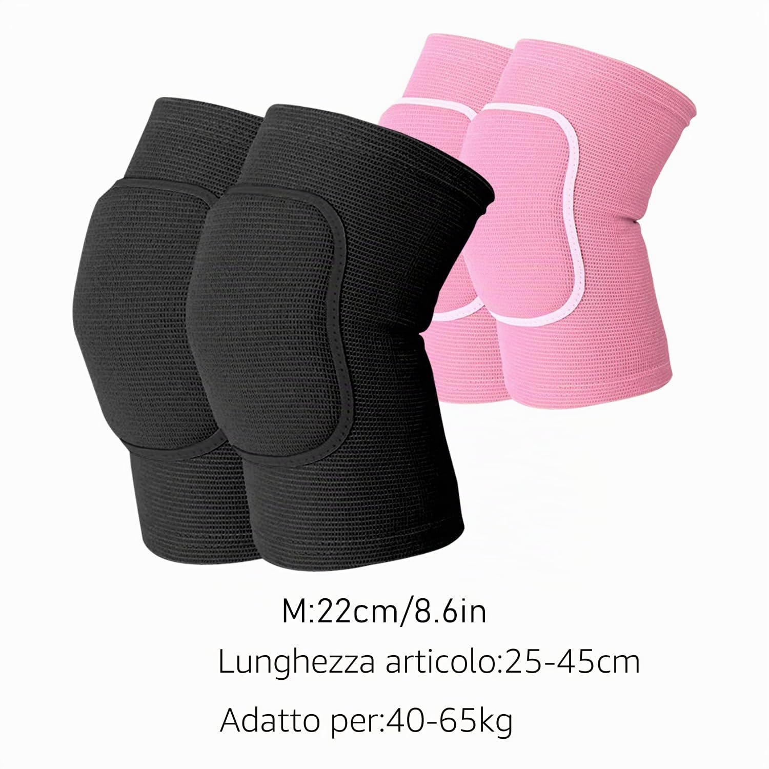 2 paia di ginocchiere per sport e danza in spugna, spugna addensata, legatura elastica, protezione per le ginocchia, accessori quotidiani per sportivi (rosa, nero)