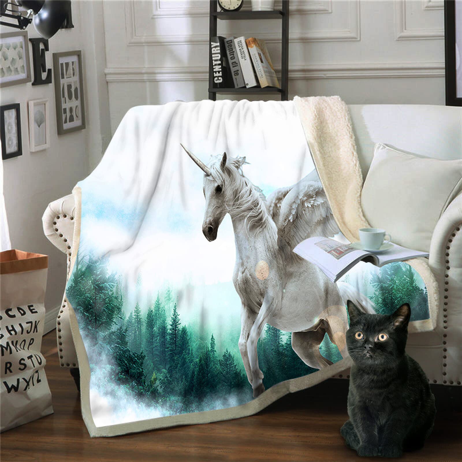 Blanket Green Grass Unicorn Weighted Blanket Super Soft Comfortable 130x150 Fleece Blanket Flannel Double Sided Throw Blanket Fluffy Blanket for Bed Blankets and Sofas Travel