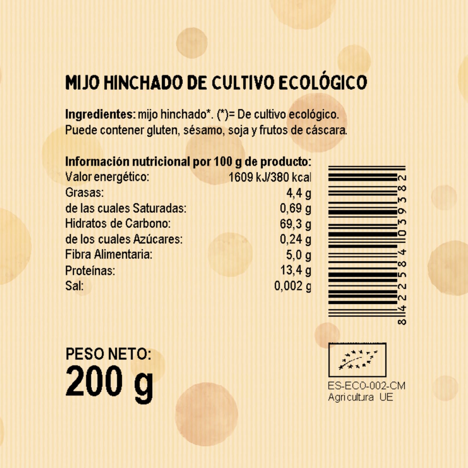EL GRANERO INTEGRAL Mijo Hinchado, 200 g, Rico en Proteínas y Fibra, Fuente de Energía, Óptimo para Desayunos, Apto para Veganos