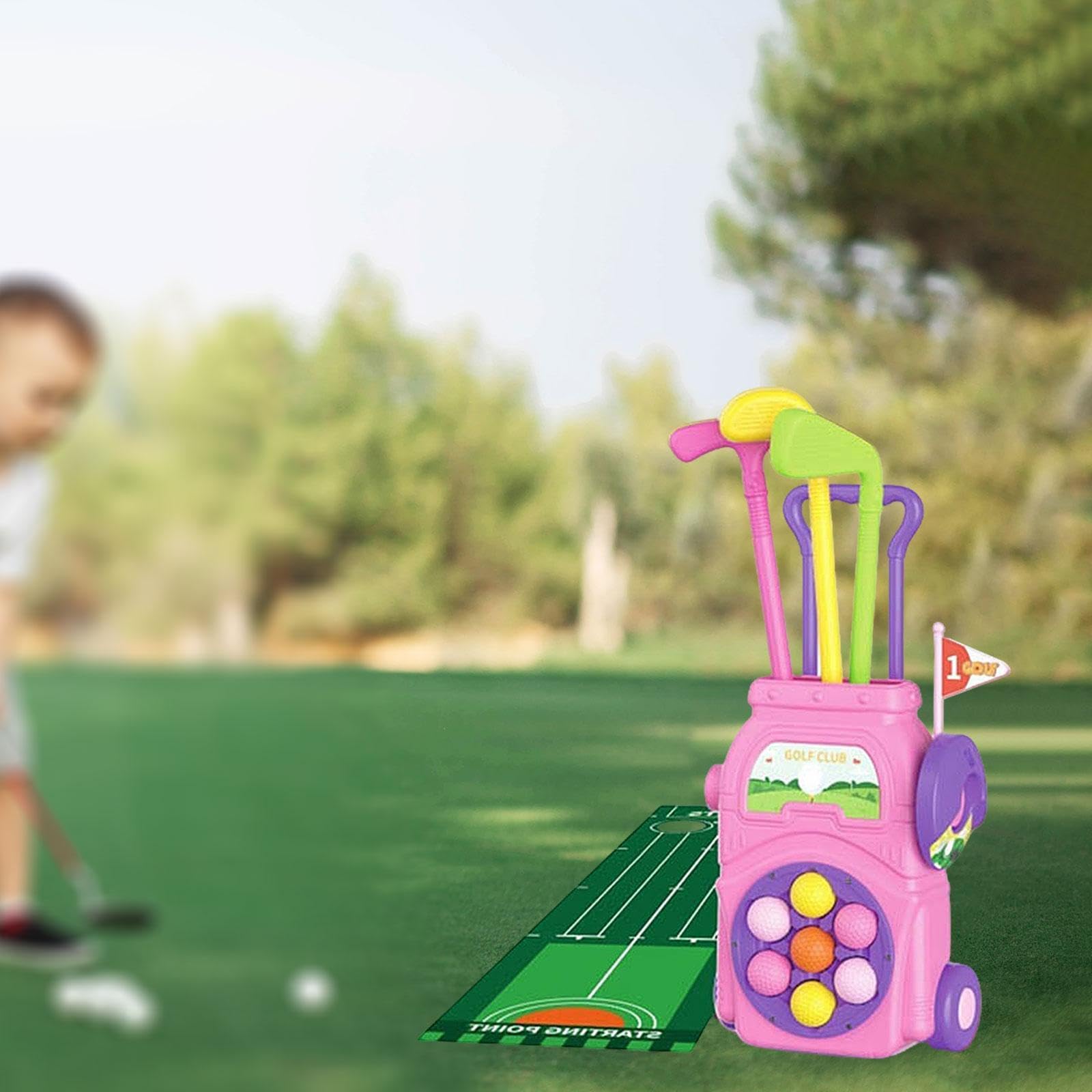 Set di Giocattoli da Golf per Bambini, Sport all'Aria Aperta, Coordinazione Occhio-Mano, Set di Giocattoli da Golf per I più Piccoli, Rosa