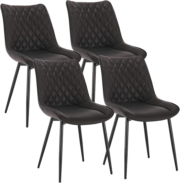 WOLTU Dining Chairs Set of 4 pcs Kitchen Counter Chairs Lounge Leisure Living Room Corner Chairs Anthracite Leatherette Reception Chairs with Backrest and Padded Seat