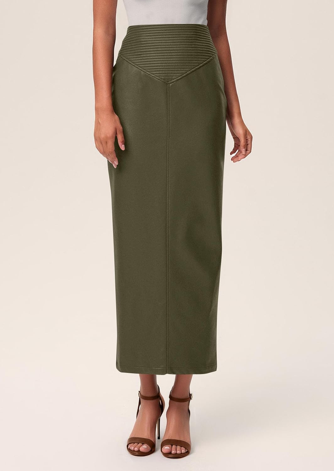 PRETTYGARDEN Long Skirts for Women 2026 Fall Fashion Clothing Faux Leather High Waist Dressy Casual Slit Pencil Maxi Skirt - Image 2