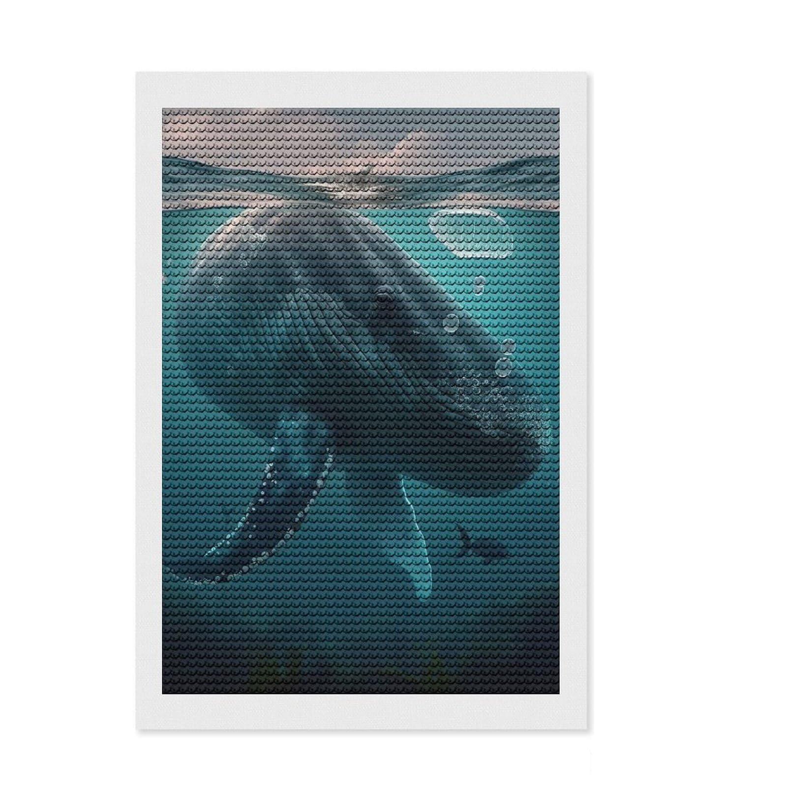 Junmoney Whale Animal Sea Diamond Art Canvas 8"x12", Birthday Gift, for Adults, Creative Leisure Activity, Aesthetic Room Decor