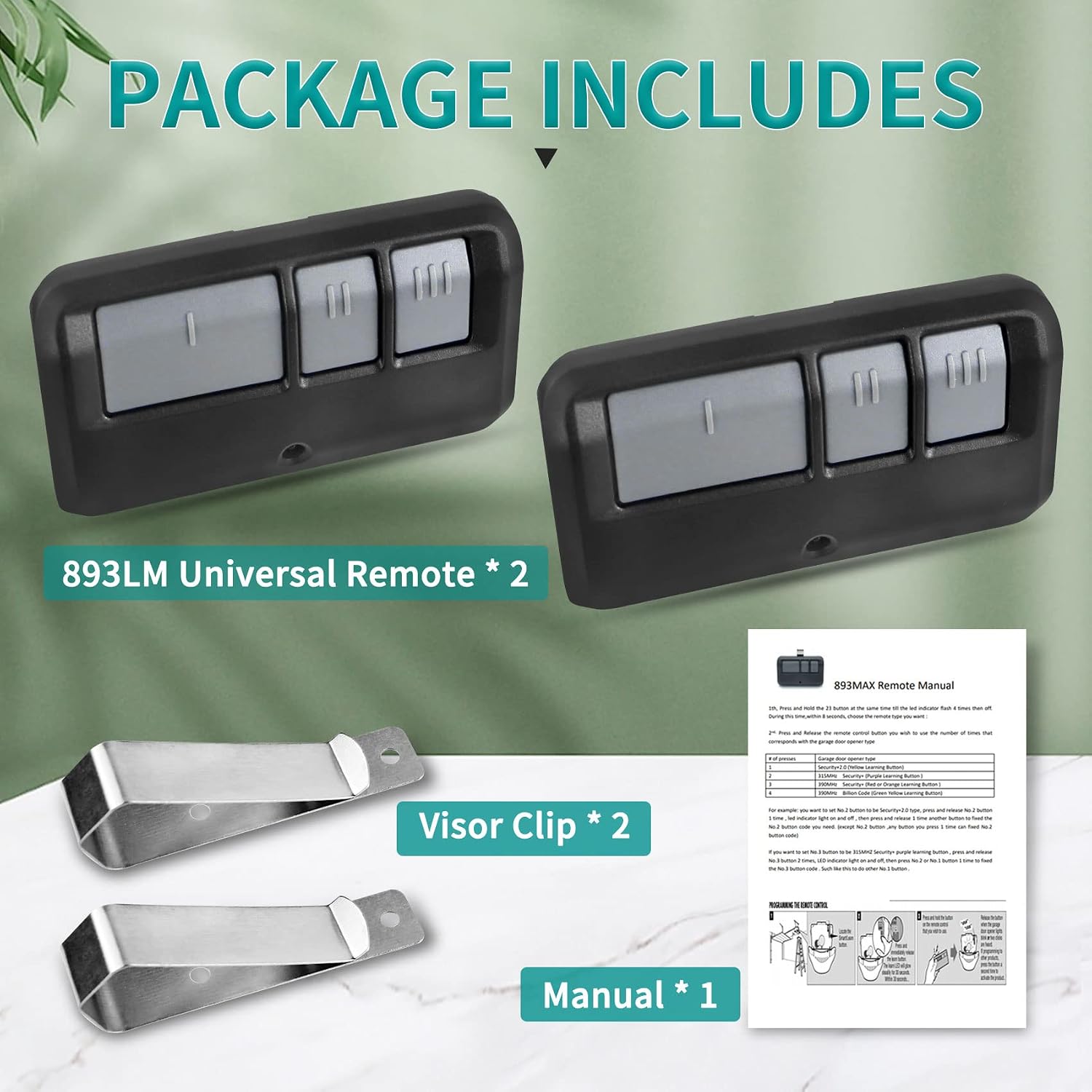 893LM 893MAX G953EV-P2 Universal Garage Door Opener Remote Control, 3-Button Remote Compatible with LiftMaster/Chamberlain/Craftsman, Replaces 890MAX 971LM 973LM 371LM 373LM(2 Pack)