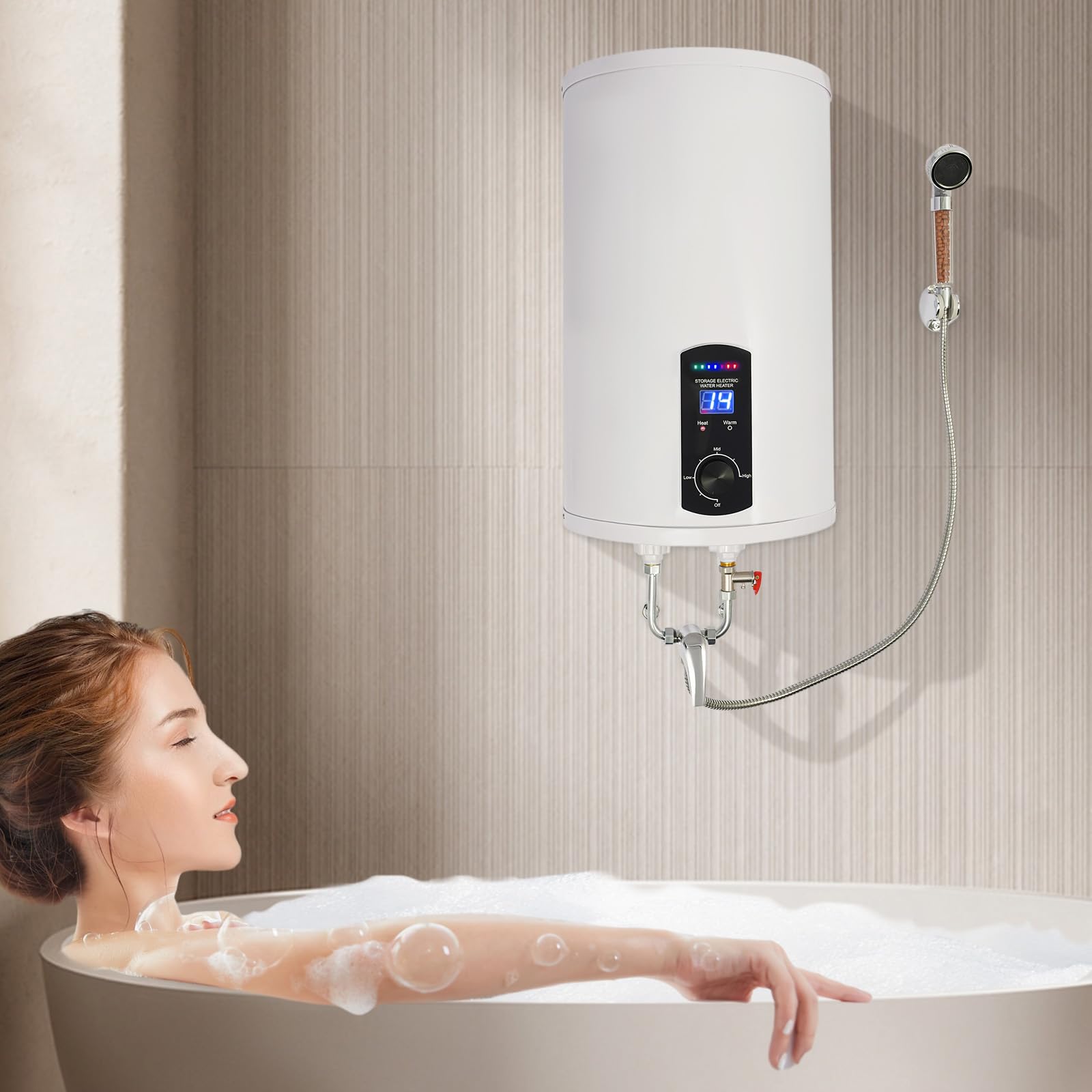 Chauffe-eau électrique 30 l - 2000 W 220 V - À suspendre au mur - Économie d'énergie - Chauffe-eau - Réservoir intérieur émaillé - Écran LED (30 l)
