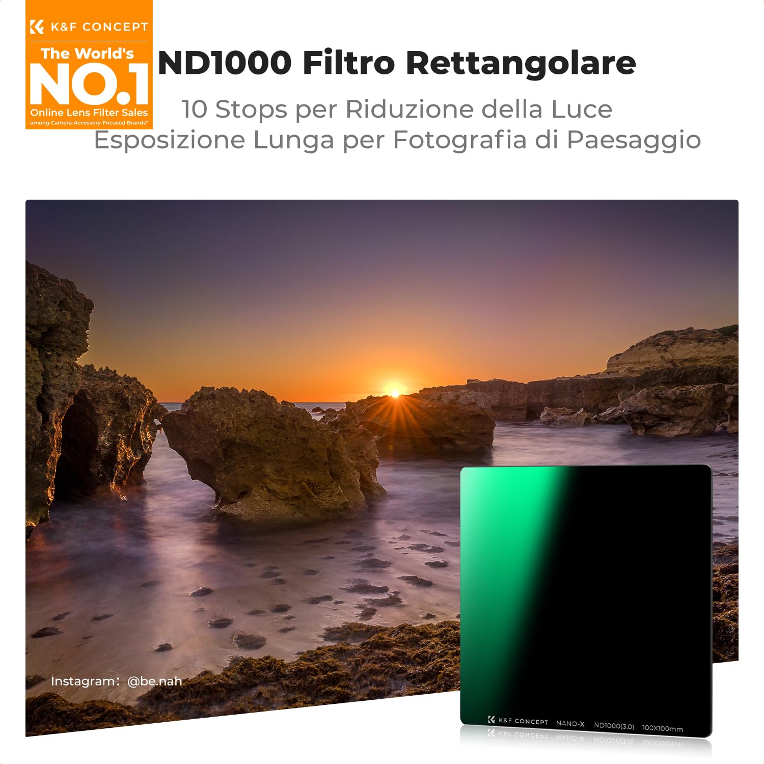 K&F CONCEPT Nano-X Kit Filtro Quadrato ND1000 (10 stops)100mm+Filtro a Lastra Soft GND8 (0,9)150mm+Kit Portafiltro Compatibile Nano-X Porta Filtri per Lente