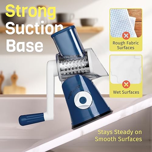 Miniatura 6 de Rallador giratorio de queso, manivela de mano, trituradora de 3 cuchillas, rallador de queso para cocina, herramienta de cocina multifuncional para