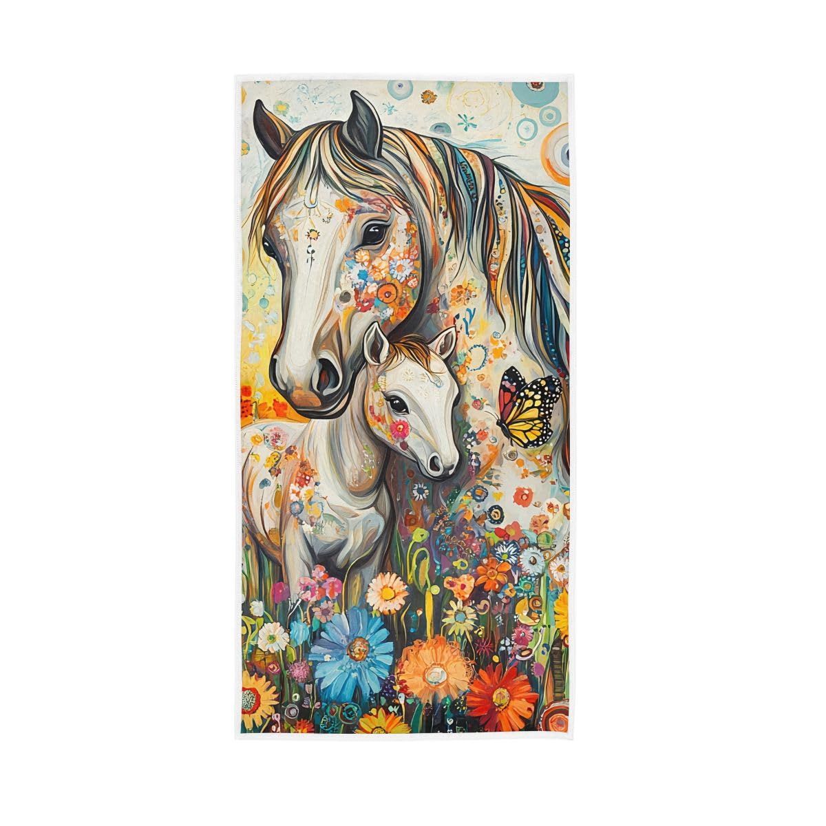 LSRCPD Horse Spring Floal Hand Towels, 15 x 30 Inches, Soft Highly Absorbent Towels for Bathroom Gym Shower