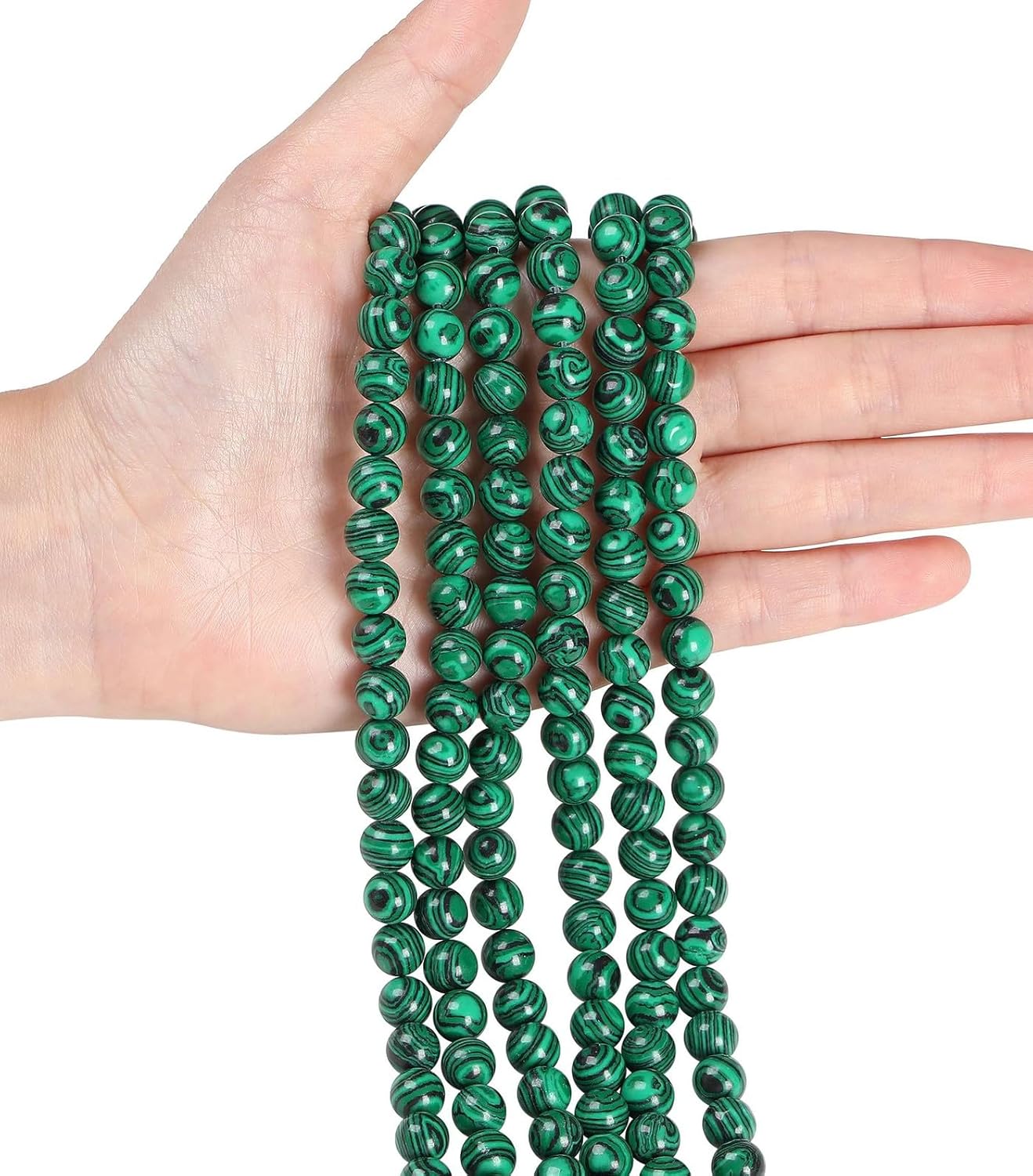 LAIDANLA Malachite 8mm Natural Stone Beads Round Loose Gemstone Stone Beads for DIY Bracelet Necklace Earrings Jewelry Making Polishing Genuine Real Beading Crystal 96PCS 2 Strand 32" - Image 3