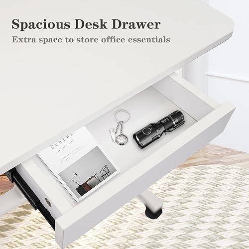 Miniatura 8 de CLATINA Escritorio móvil de pie para laptop, podio para profesores de altura ajustable con ruedas con bloqueo, mesa de trabajo ajustable con cajón,