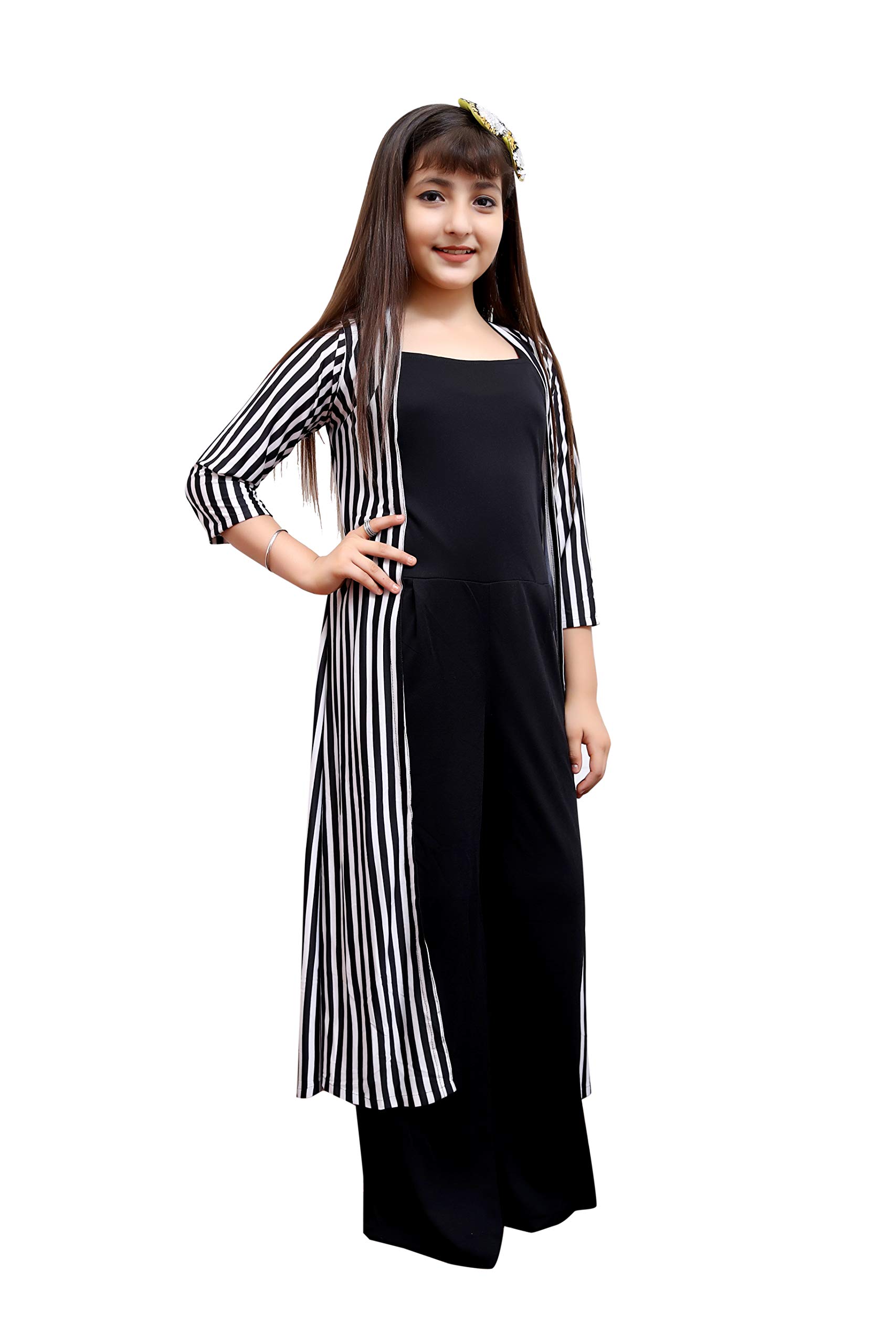 Oriex Jumpsuit for Kids Girls with Shrug Striped (10-11 Years, Black) 2