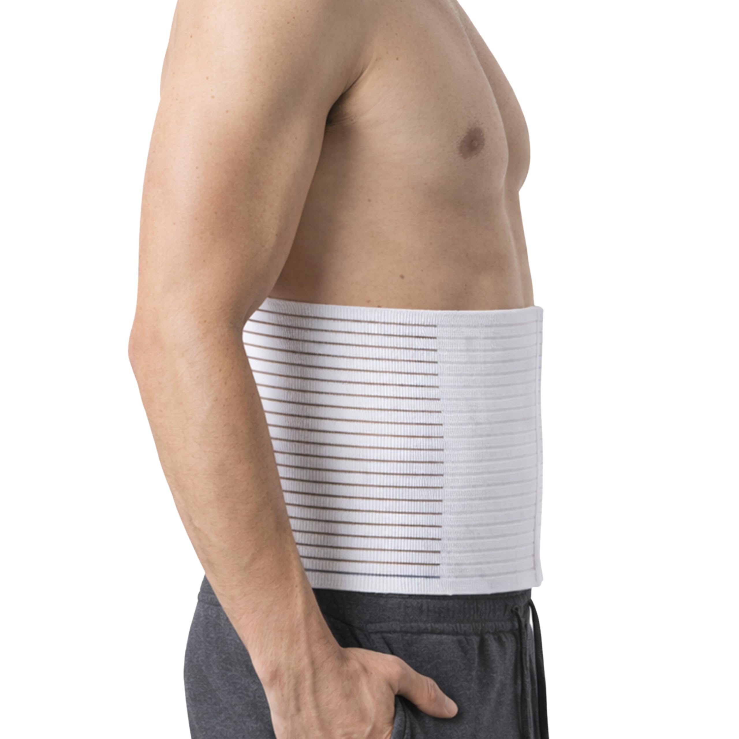Beman 5064 - Pancera Millerighe Uomo Donna Fascia Addominale Contenitiva Post Operatoria Post Parto Elasticizzata A Strappo Altezza 20cm (XL, Bianco)