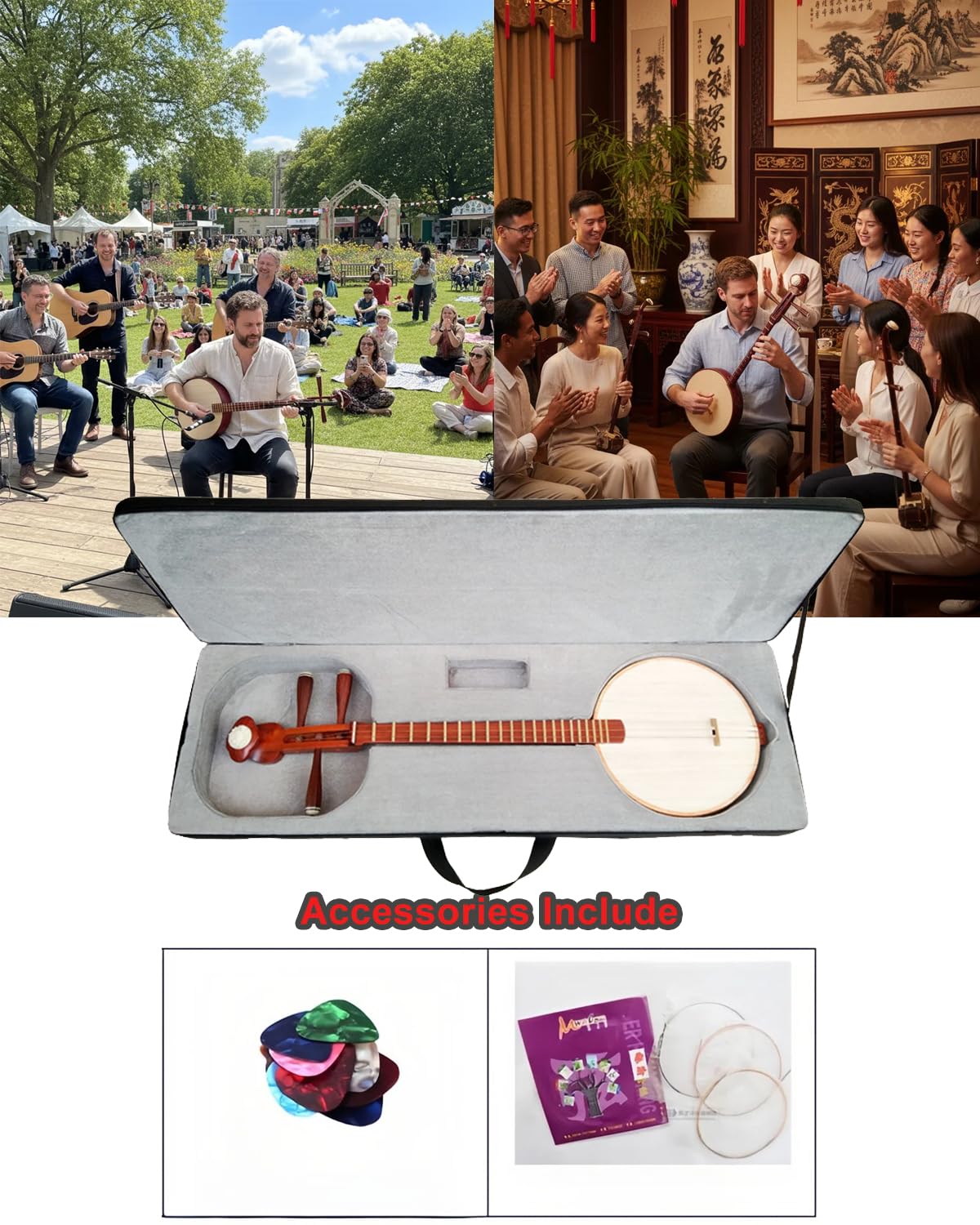Chinesische Shamisen, Shamisen-Instrument, Qinqin Im Pflaumenblütenstil, Runde Qinqin, Professionelles Aufführungsinstrument, Zwölfton-Gleichschwebende Stimmung Rosewood Round