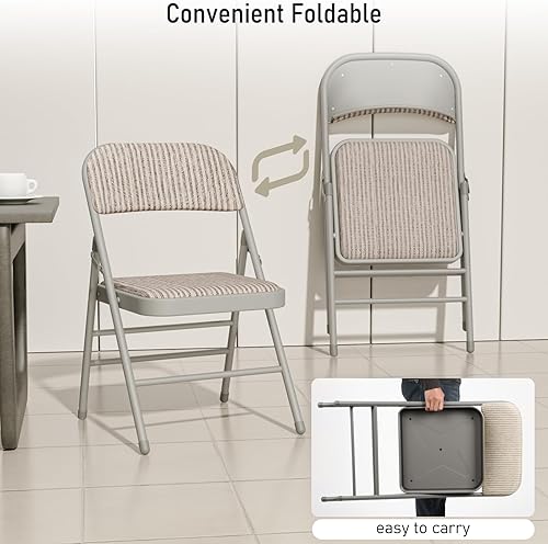 Miniatura 6 de Paquete de 6 sillas plegables acolchadas con asiento de cojín, juego de sillas de comedor de tela para interiores y exteriores, apilables,