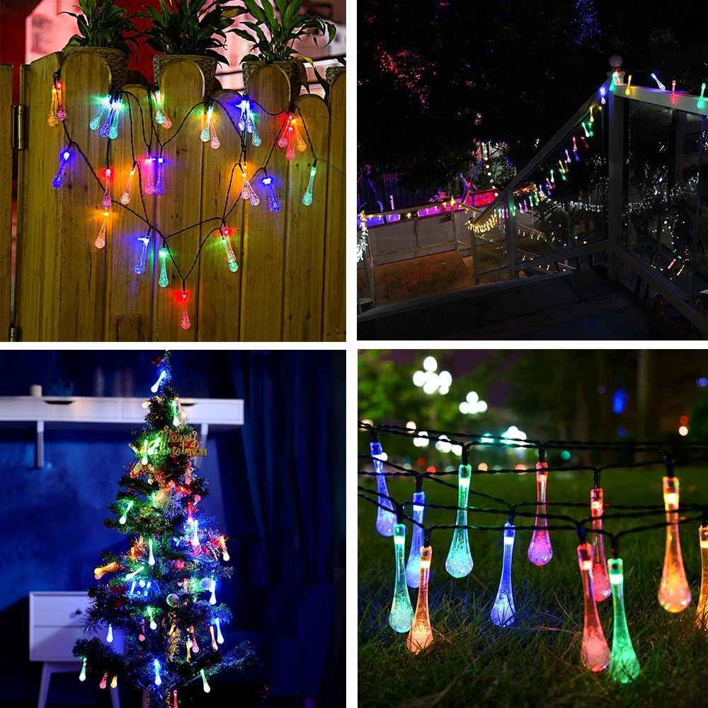 XERGY Solar String Lights - 30 LED Water Drop Fairy Lights -5