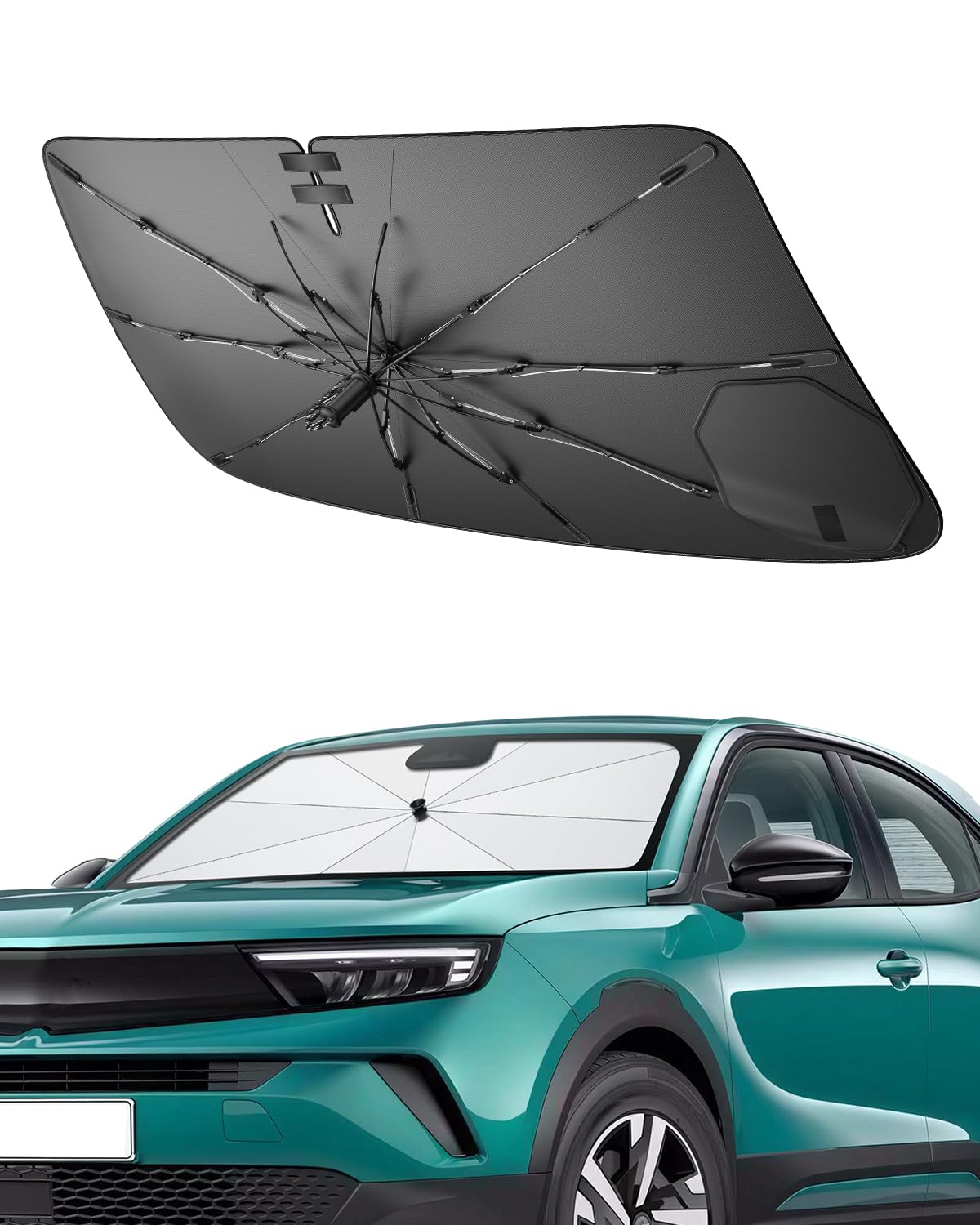 SHAOHAO Compatibile con Opel Mokka B/Opel Mokka E 2021-2026 Parasole per auto Parasole per parabrezza Facile da riporre Maniglia con cordino Protezione UV Accessori parasole