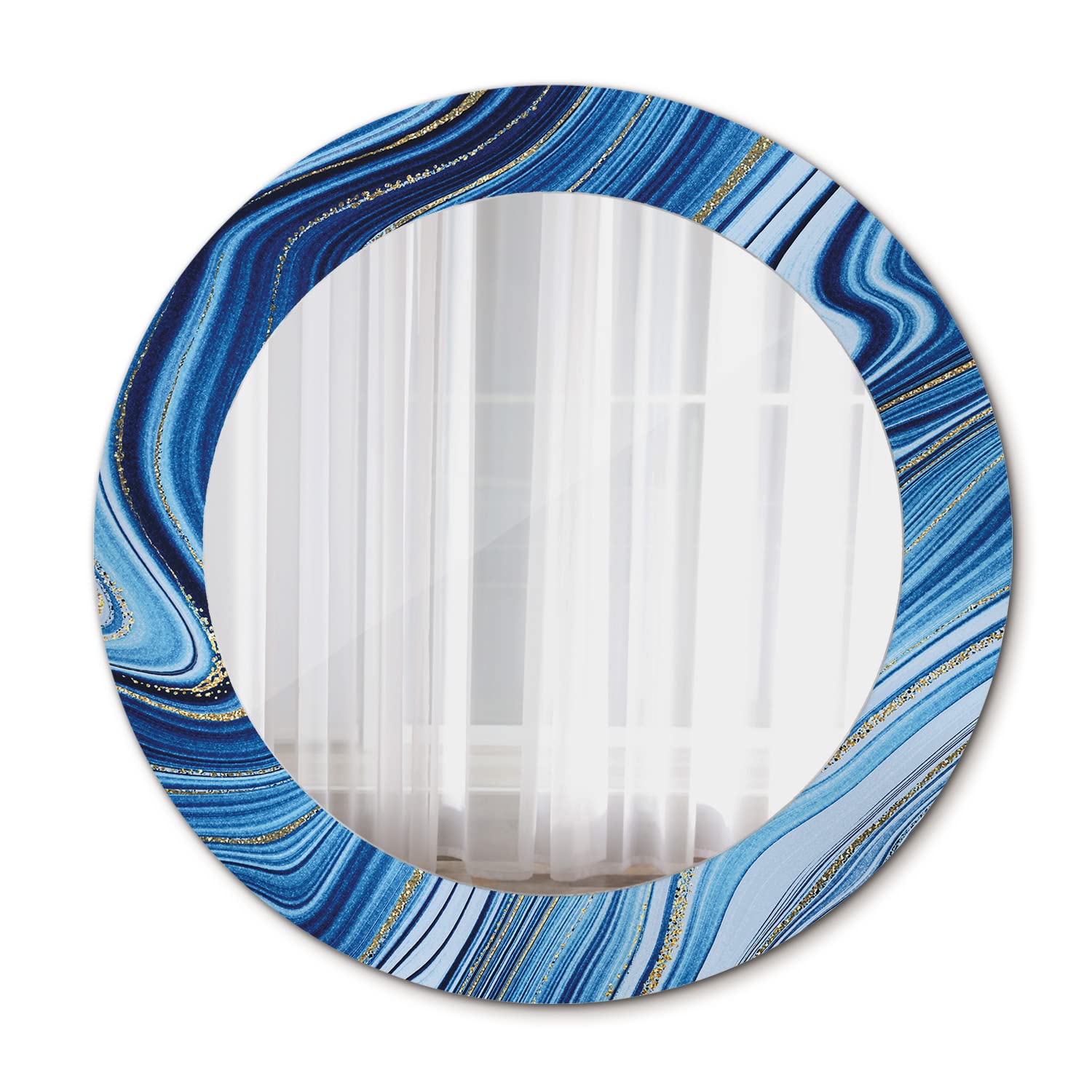 Miroir en verre rond Ø60 cm Tulup marbrure bleue élégante et finitions premium