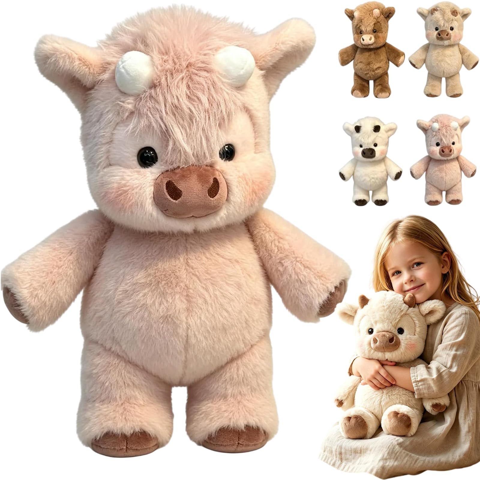 Harresa Running Cow Plush, Highland Cow Running Plushie, Interactive Swinging-Leg Desktop Sensory Toy — Suitable For Everyone (#D,45cm)