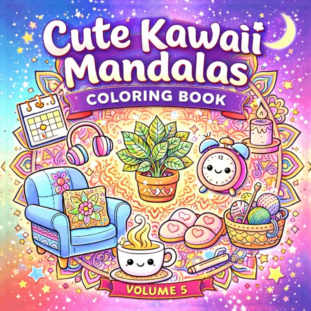 Cute Kawaii Mandalas Coloring Book – Volume 5: Adorable Kawaii Everyday Objects & Cozy Life Mandala Designs | Cute Home, Café & Comfort Scenes | ... Coloring Book for Adults and Teens
