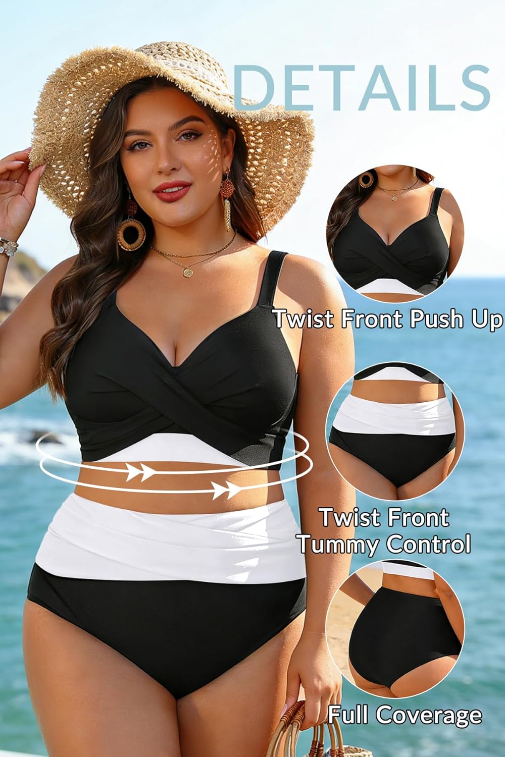 Women's Plus Size High Waisted Bikini - Two Piece Swimsuit Tummy Control Bathing Suit 2025 Twist Swimwear - Image 5