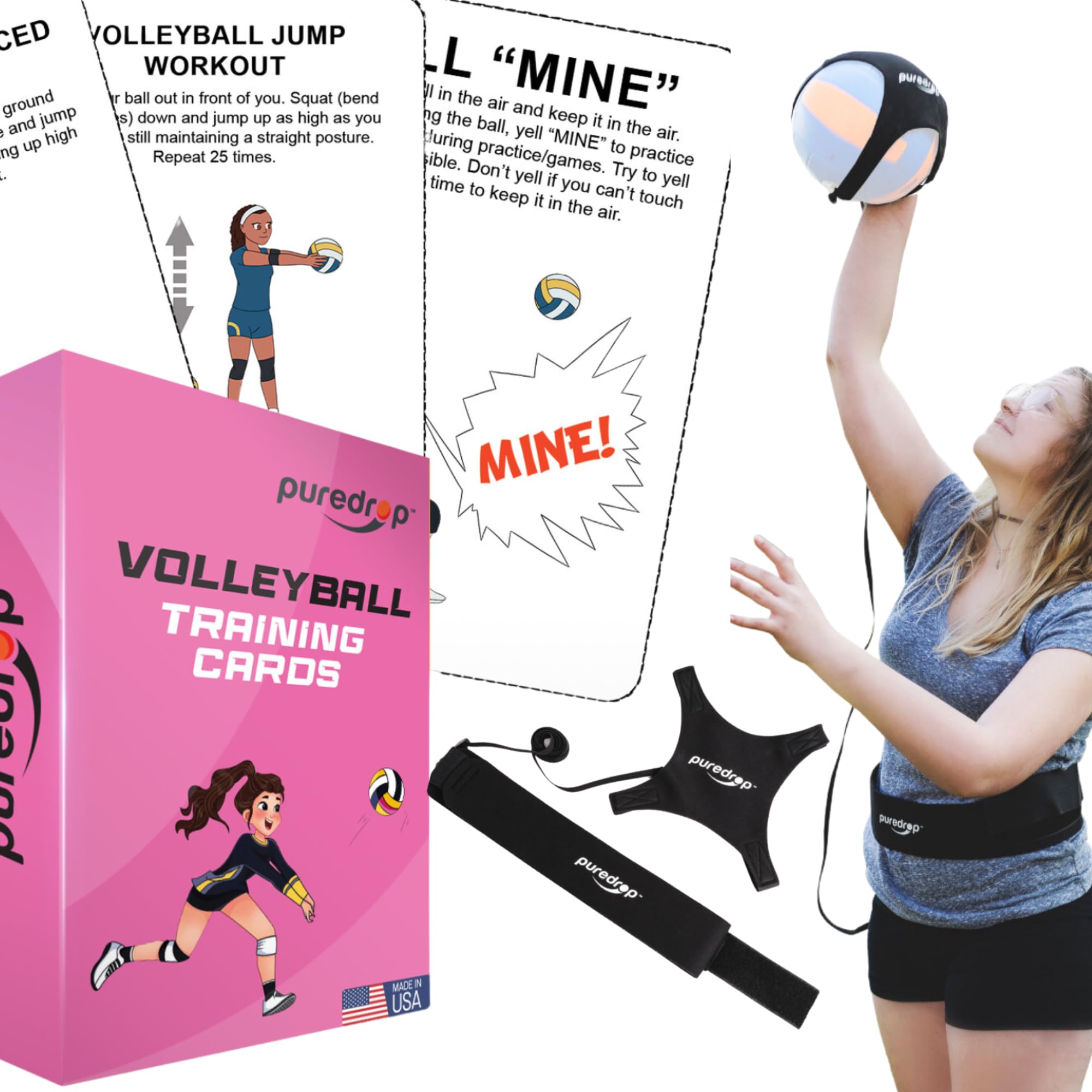Puredrop Volleyball Training Kit. Great Training Drills for Solo Practice for Volleyball Players.