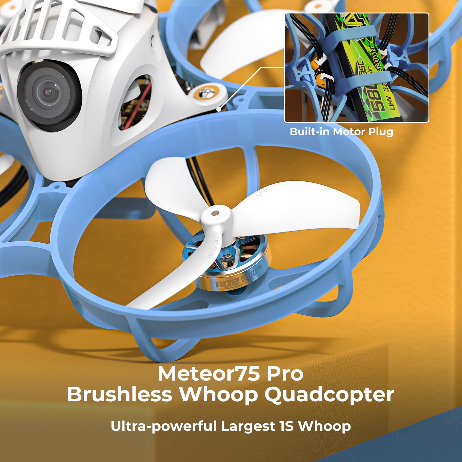 BETAFPV Meteor75 Pro 1S Brushless Drone with Matrix 1S 5IN1 FC, 1102 22000KV Motor, 45mm 3-Blade Prop for FPV Freestyle Racing Indoor Outdoor, Fly Time Up to 6.5Min with ​LAVA II 580mAh 1S Lipo - ELRS