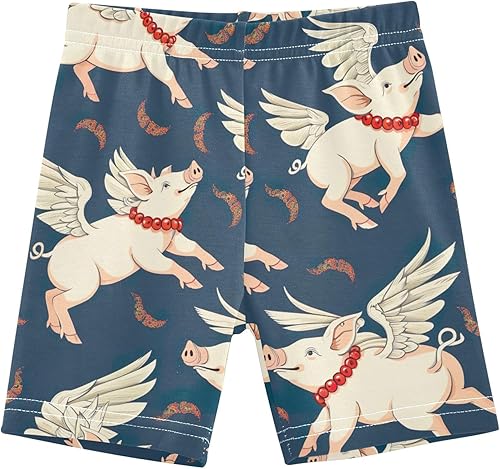 Vintage Pig Dark Blue Bike Shorts Girls' Cartwheel Shorts Under Dress Biker Short Kids Clothes