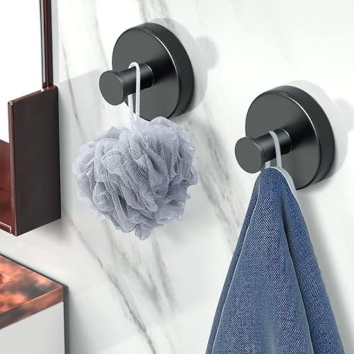Miniatura 14 de PMMASTO Ganchos de pared para toallas de baño, ganchos de acero inoxidable resistentes para batas, color negro mate, gancho resistente para colgar