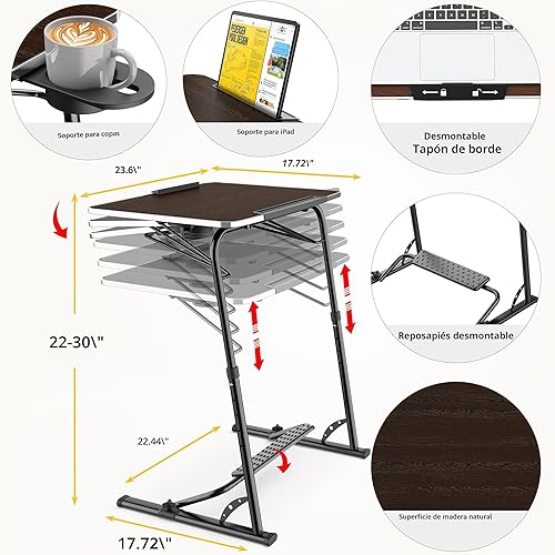 Miniatura 2 de FoldWise - Mesa plegable mejorada para TV y portátil - Extra grande y resistente, mesa para sofá, altura y ángulo ajustable para cena, trabajo y TV