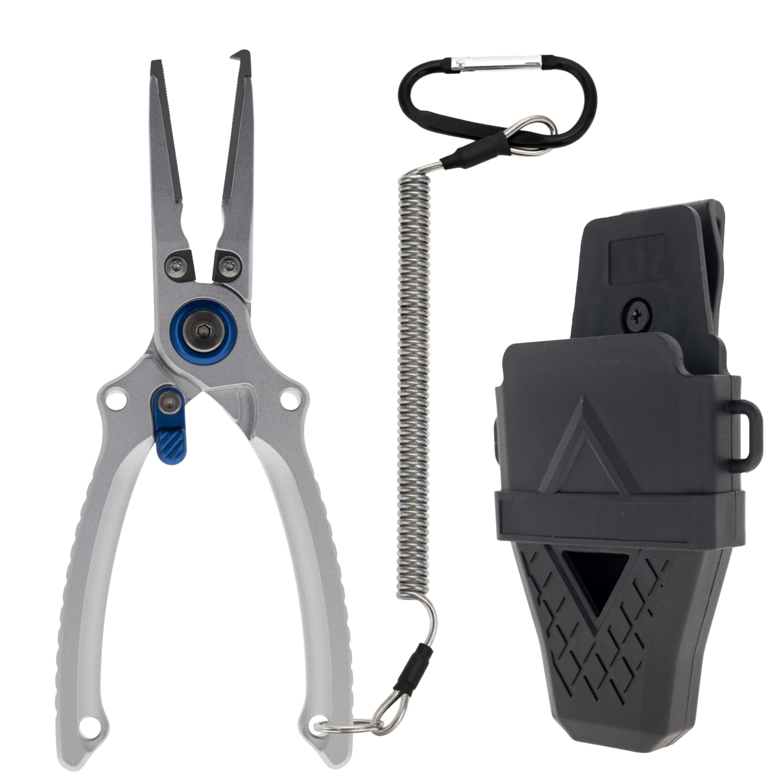 Reaction Tackle Pince de pêche en aluminium – Anneau fendu ou bec droit – Coupe-tresse, extracteur d'hameçon et coupe-ligne de pêche – Pince de pêche en eau salée avec gaine et cordon