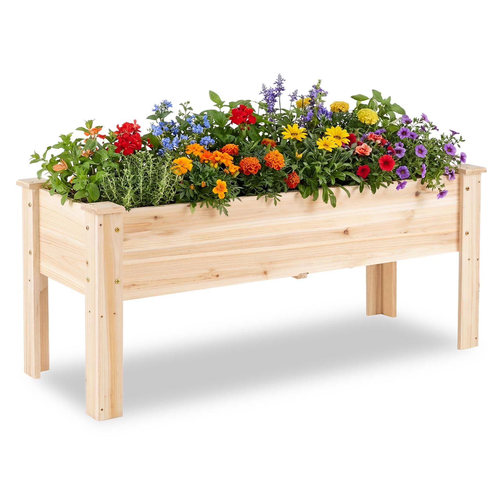 COSTWAY Hochbeet aus Holz, Pflanzbeet für Kinder, 119x45x51cm, Pflanztrog bis 100 kg, Blumenkübel mit Ablauflöchern & L-Beinen, Kräuterbeet rechteckig, Anzuchtbeet Garten Terrasse Balkon, Natur
