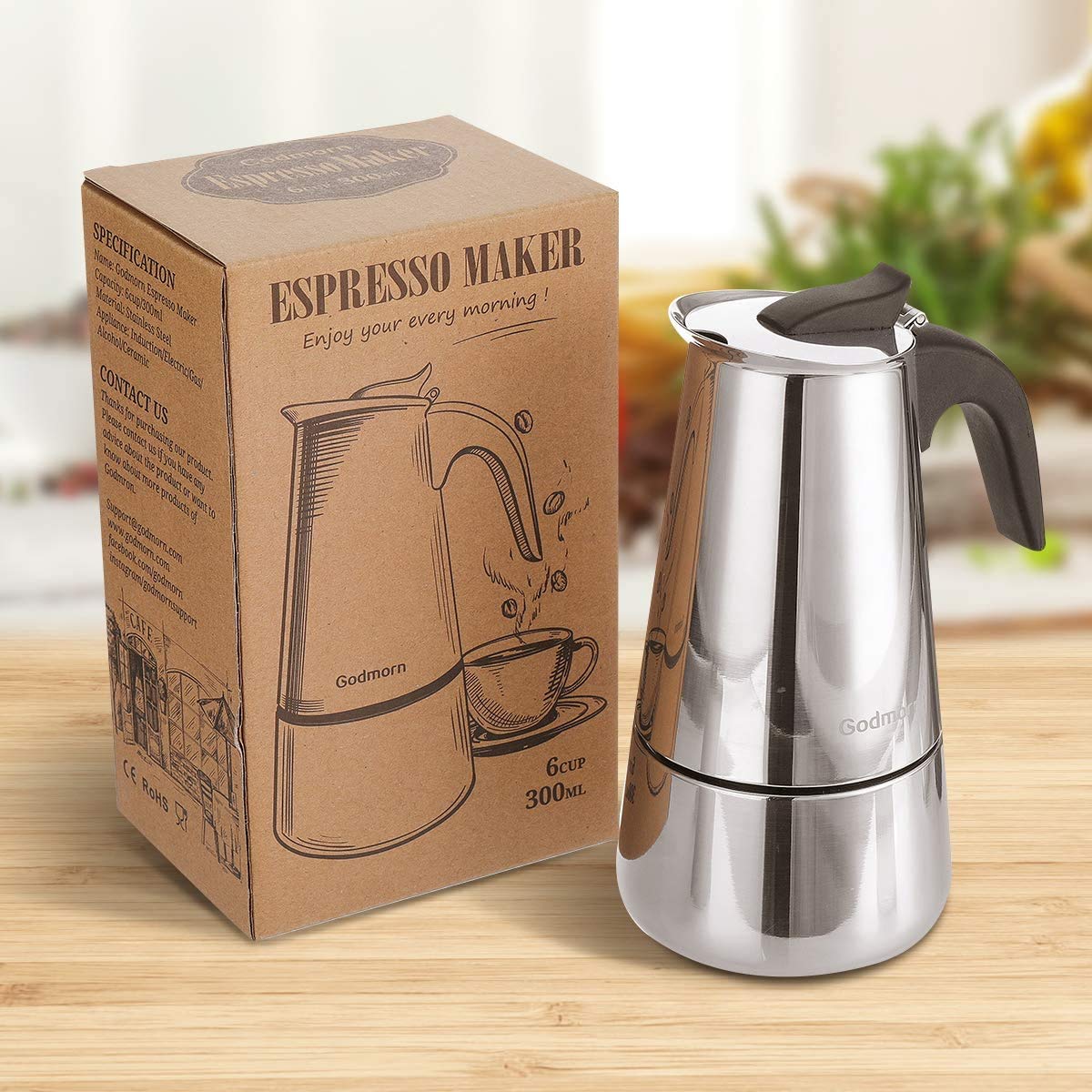 Godmorn Stovetop Espresso Maker, Italian Coffee Maker Moka Pot, 300ml/6