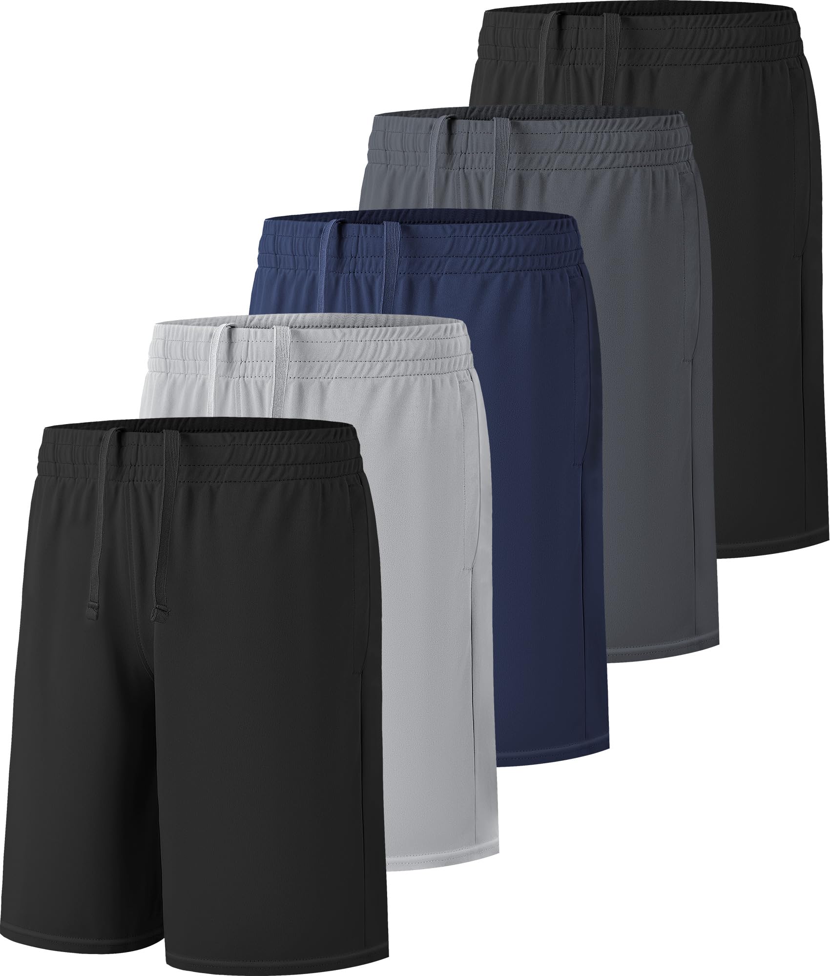 MLYENX5 Pack Boys Athletic Shorts Active Performance Youth Kids Basketball Shorts Quick Dry with Elastic Waist Pockets