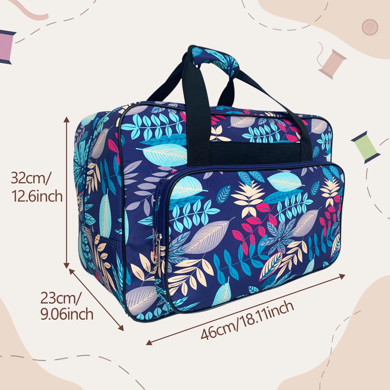 Allgemeine Nähmaschinentasche mit gepolstertem Tragegriff, praktische Nähaufbewahrungstasche, Reißverschluss, Nähmaschine Tasche, robuste Transporttasche für Outdoor, Sport, Einkaufen, Hellblau