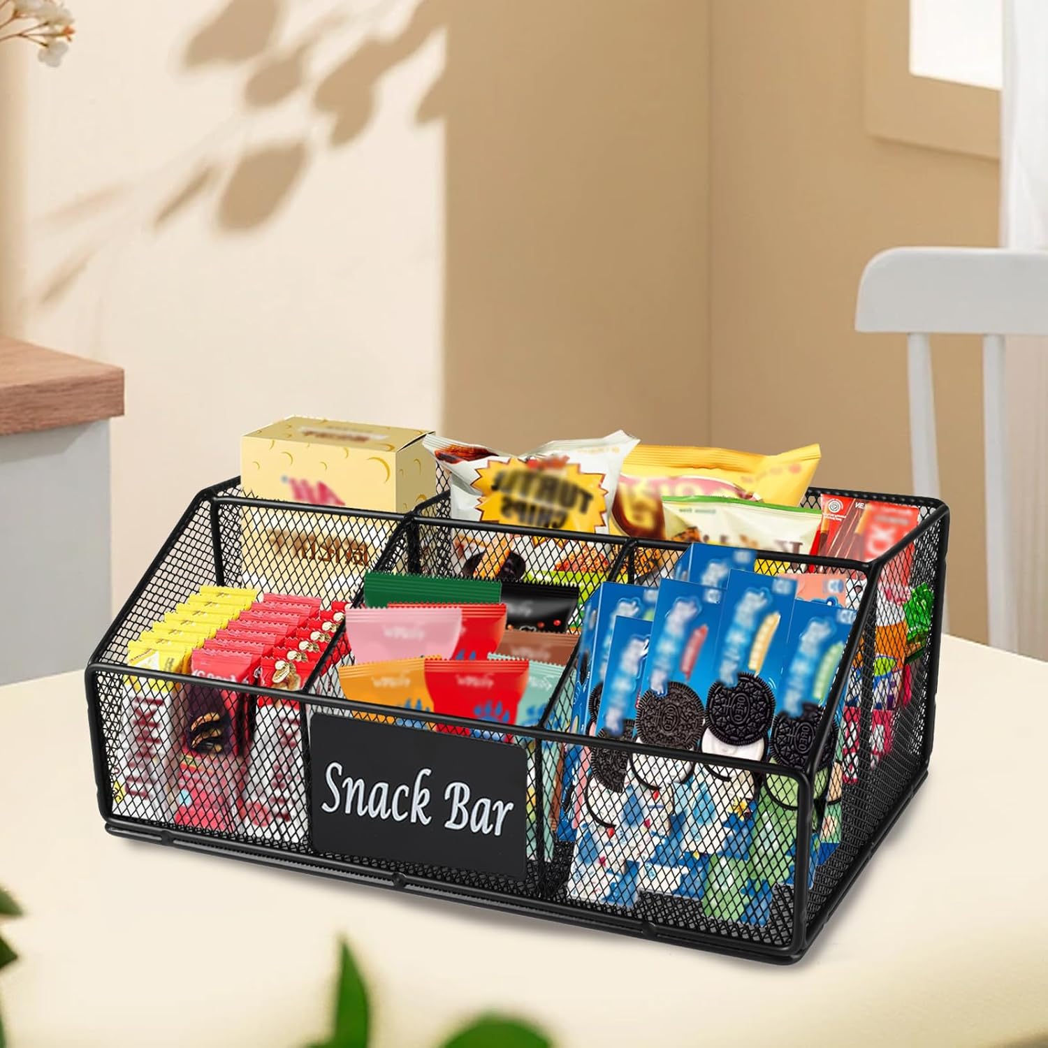 Snack Organizer for Countertop,Metal Snack Bar Station Organizer for Pantry Cabinet, 5-Compartment Storage Basket and Storage Bins, Multi-Use Cabinet Organizers and Storage for Kitchen,Party,Office - Image 5