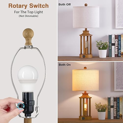 Miniatura 3 de Juego de 2 lámparas de mesa Farmhouse con control táctil y 2 puertos USB, lámparas de mesita de noche regulables en 3 direcciones con 2 luces