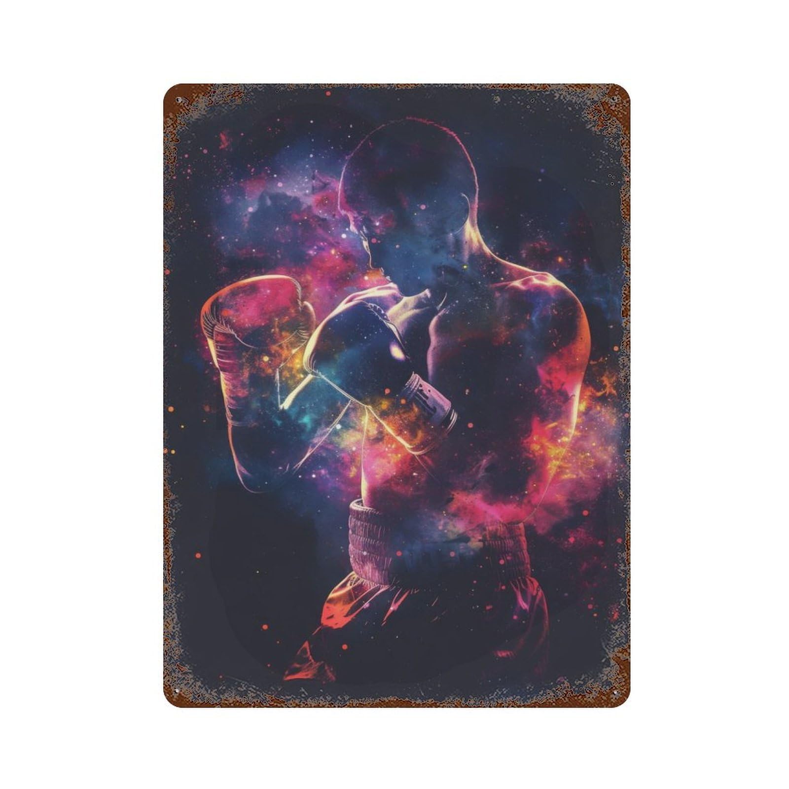 Boxing Galaxy Silhouette Rustic Tin Plaque 15.7"x11.8", for Shed, Workshop And Garage Wall Decor, Shabby Chic Decor