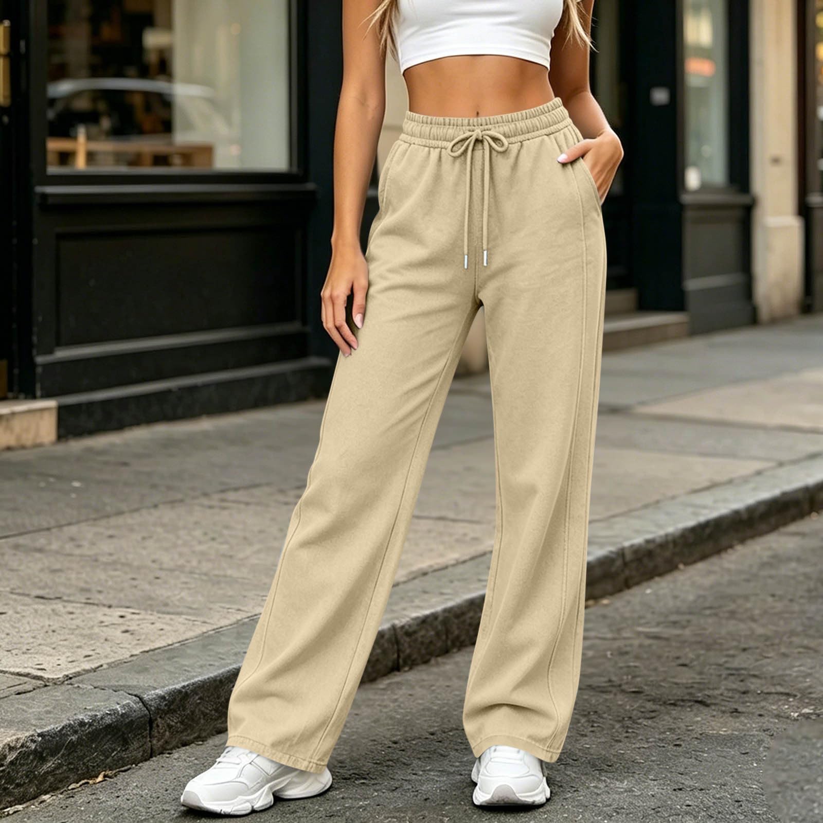 Pantaloni da Jogging Donna Pantaloni Tuta a Vita Alta Comodi Pantalone a Gamba Larga Larghi e Leggeri Pantalone Sportivi con Tasche Dritti Pant Lunghi Tinta Unita Pants Baggy per Allenamento e Fitness
