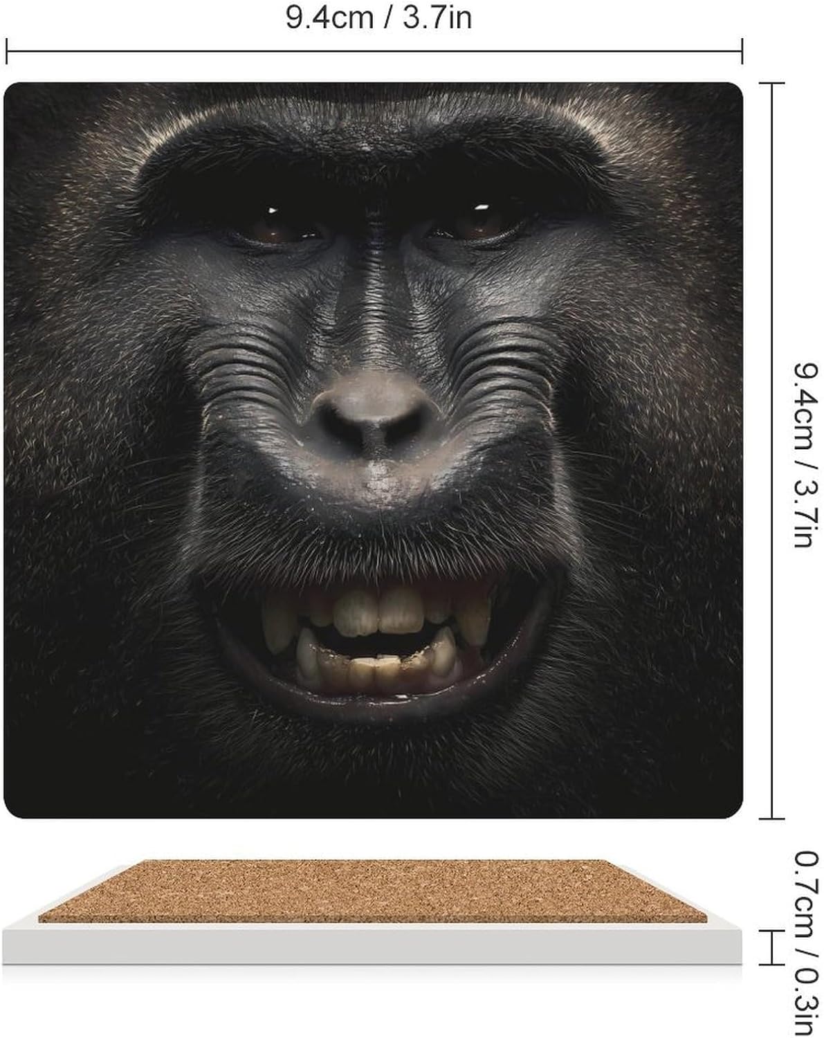 Big Monkey Orangotan Face Coaster for Drinks Square Ceramic Table Coasters Stone Mat Crafts 4PCS Home Kitchen Decor