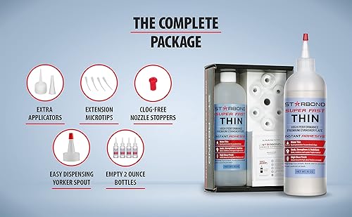 Miniatura 20 de Starbond EM-02 Adhesivo de cianoacrilato (CA) instantáneo, fino y superrápido, de calidad superior, superadhesivo, más tapa extra y micro puntas
