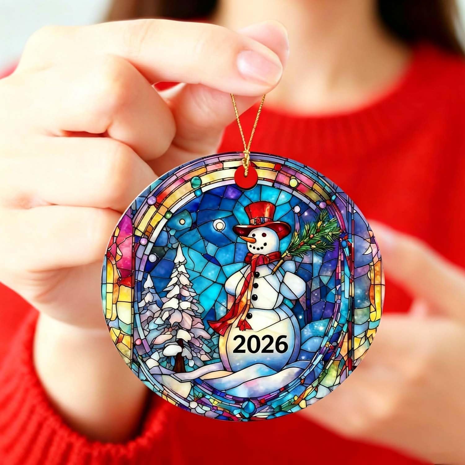Christmas Ornaments 2026, Snowman Christmas Ornaments, Exchange for Women, Men, Collectible Dated Year Ornaments for Tree, Unique Suncatcher, Printed Stained Ceramic Effect Decor image 3