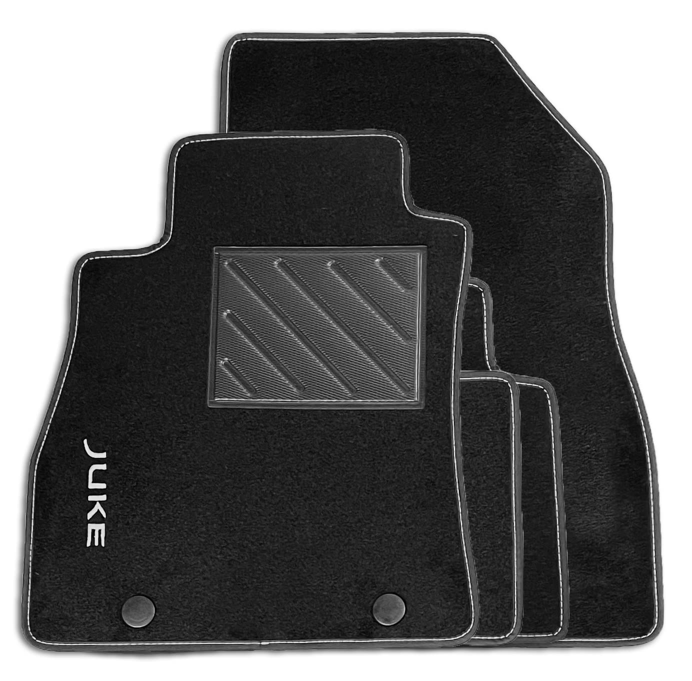 ASC Tappetini Auto Per Nissan Juke II Serie (dal 2019) - Set 4 Pezzi In Moquette Con Battitacco In Gomma E Bordo Antiscivolo Nero/Bianco