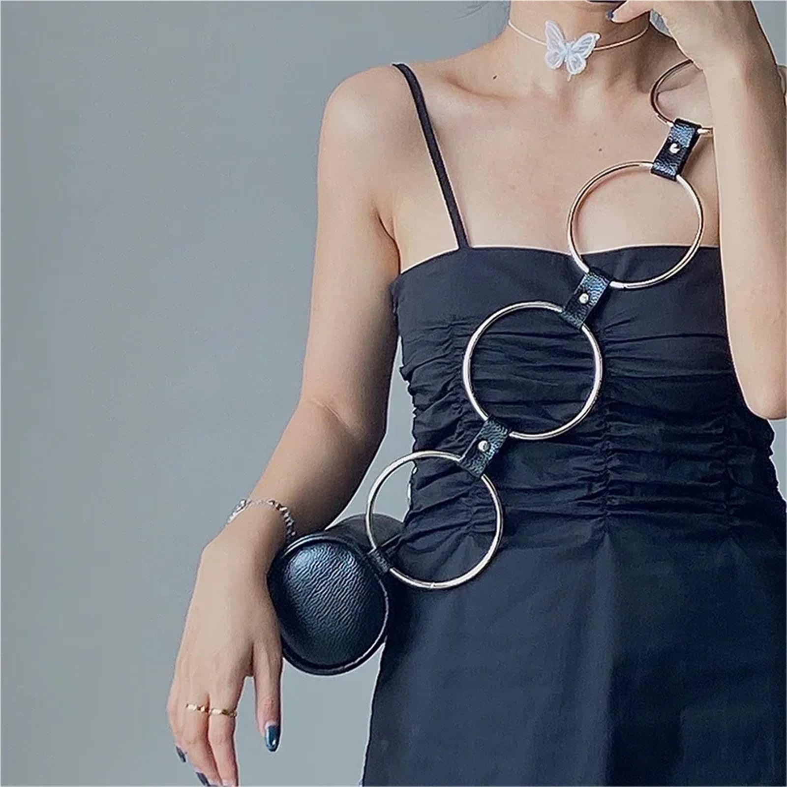Bolso de hombro tipo cubo con personalidad for mujer, diseño aro metal, piel sintética, moderno, mensajero for muñeca Para Viajes Compras Trabajo Citas