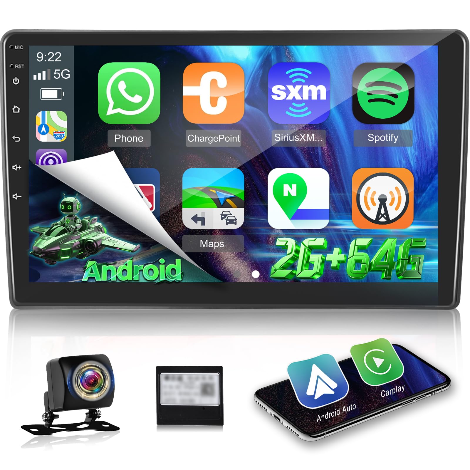 NHOPEEW Autoradio Android 2G+64G pour Citroen C5 2008-2017 - sans Fil Carplay & Android Auto - Stéréo Android 10 Pouces avec WiFi EQ GPS Mirror Link FM RDS + AHD Caméra de recul&Mic