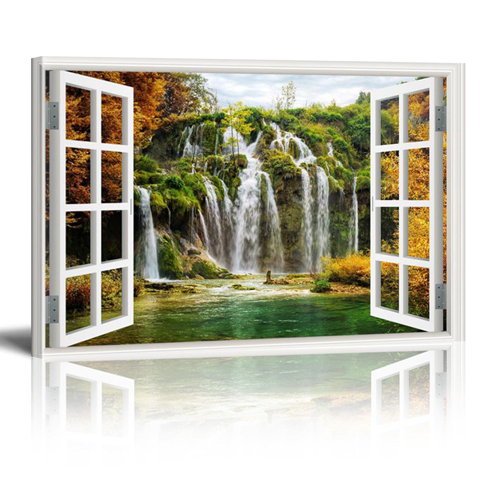 HOLEILUCK Wall Murals for Living Room Landscape Beach Sunset View 3D Window Effect Contemporary Art 83x50cm/33x20in With Frame — image 1