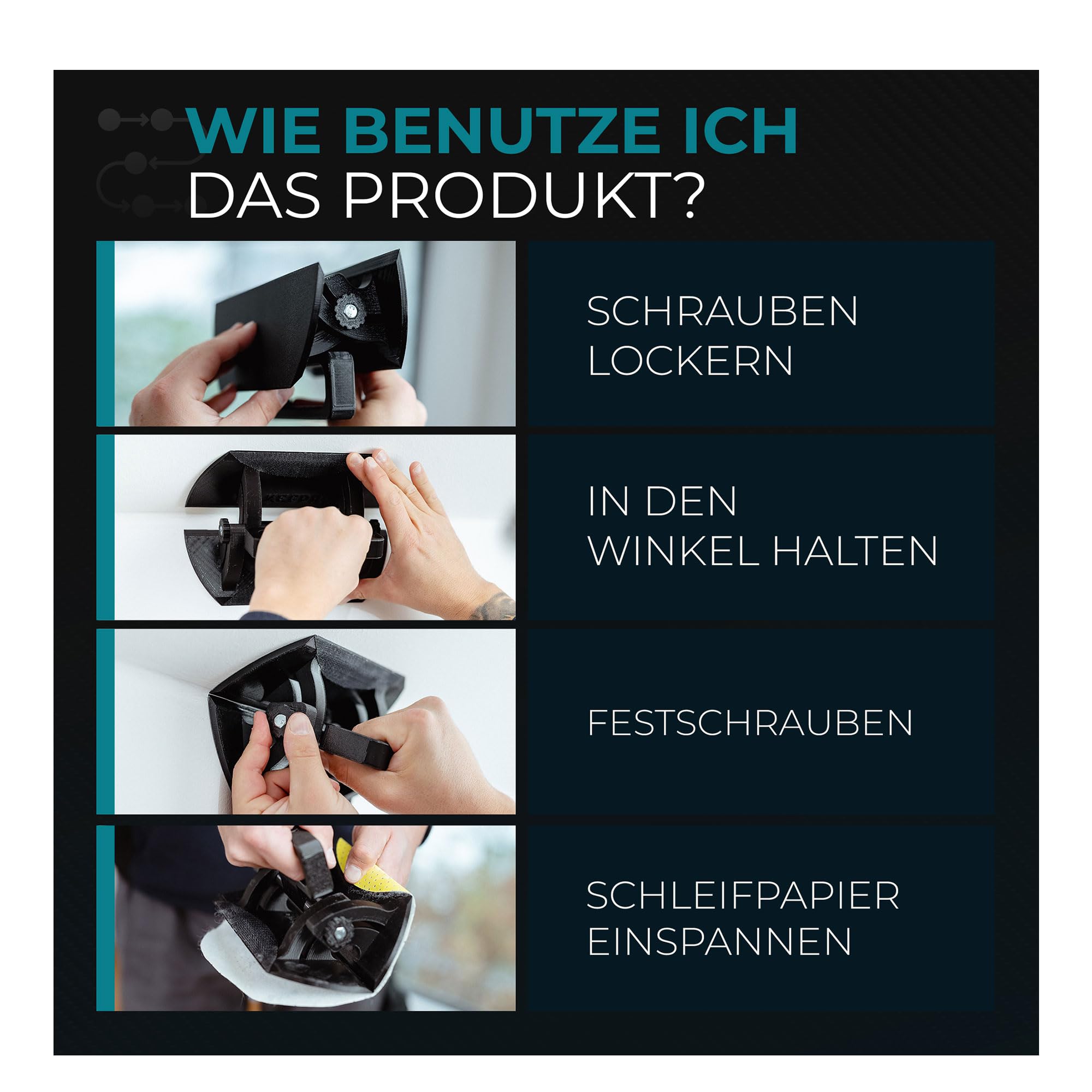 Handelskönig Winkelverstellbarer Handschleifer SANDIIX XL 90-145 Grad - Schleifer speziell für Ecken, Kanten und schwer zugängliche Stellen - Durchmesser Schleifscheibe 225 mm