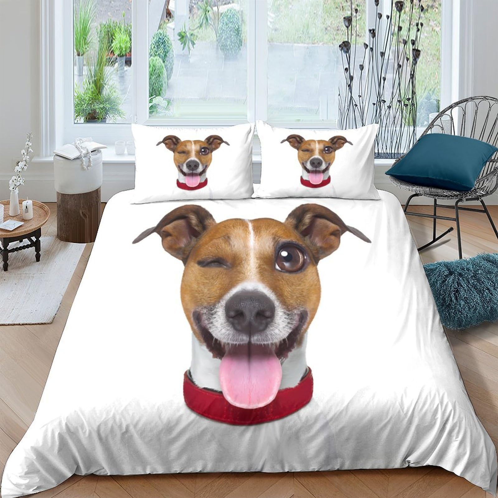 Ctjqhvkz Style-2 3D Printed Wink Dog Fitted Sheet Microfiber Soft Breathable Smile Puppy Bed Cover For Bedroom Guest Room Decor Single（135X200cm）