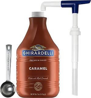 Ghirardelli Premium Caramel Sauce 87.3 oz Bottle with Barista Spoon & Pump - Rich Flavor for Cafes & Desserts
