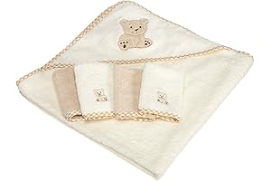 Newlyborn Baby Soft Terry Hooded Bath Towel and 4PCS Washcloths Gift Set, Brown
