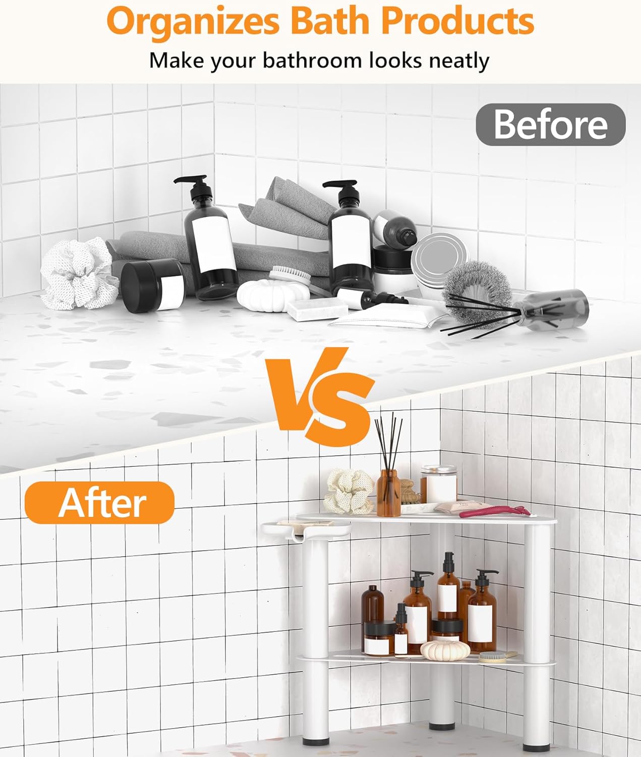 Metal Corner Shower Stool for Bathroom with Soap Box, Waterproof & Rustproof, Double Layer Inside Shower Rest Bench for Shaving Legs, Bathroom Stool, Spa Foot Step, Small Step Stools (White)